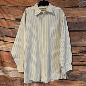 Roundtree & Yorke Gold Label Dress Shirt 17.5 35 Striped Non-Iron Long Sleeve